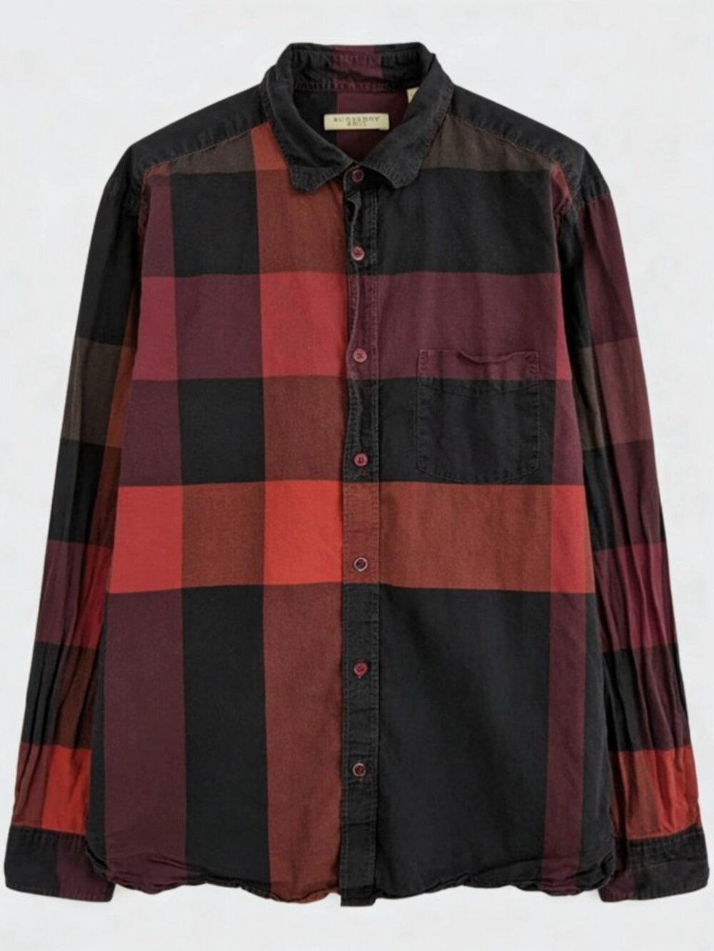 Pre-owned Burberry Men's Brit Check Cotton Flannel Shirt Burgundy/Black Plaid L